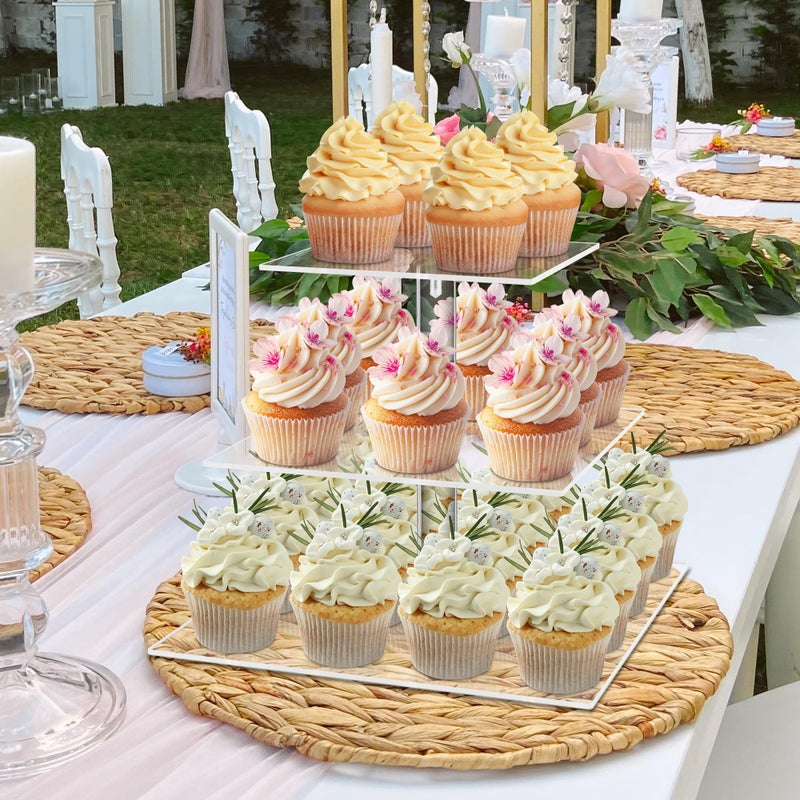weddingwish 3 Tier Square Clear Acrylic Cupcake Stand, Clear Cupcake Display Stand Tower Tree, Tiered Cupcake Carrier Dessert Stands - Image 3